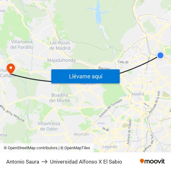 Antonio Saura to Universidad Alfonso X El Sabio map