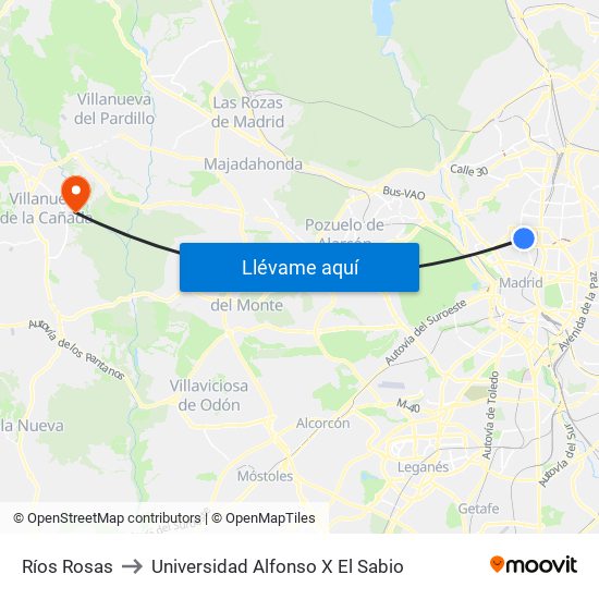 Ríos Rosas to Universidad Alfonso X El Sabio map