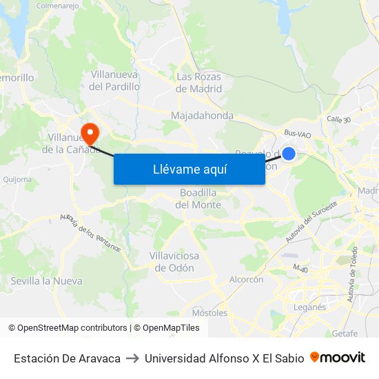 Estación De Aravaca to Universidad Alfonso X El Sabio map