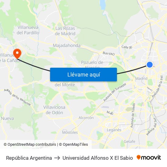 República Argentina to Universidad Alfonso X El Sabio map