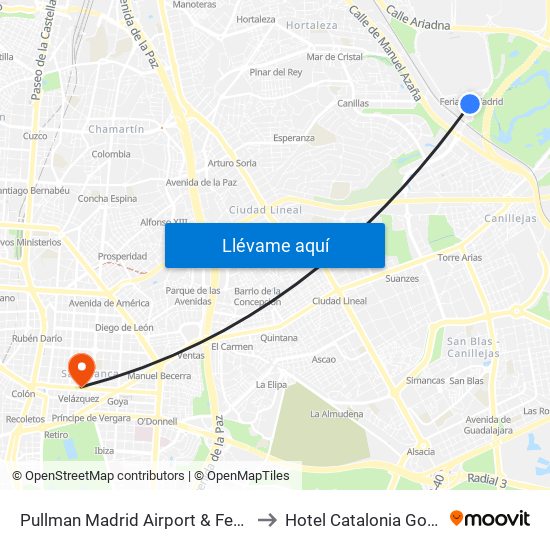 Pullman Madrid Airport & Feria to Hotel Catalonia Goya map