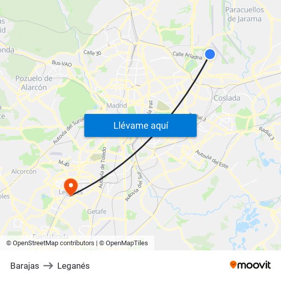 Barajas to Leganés map