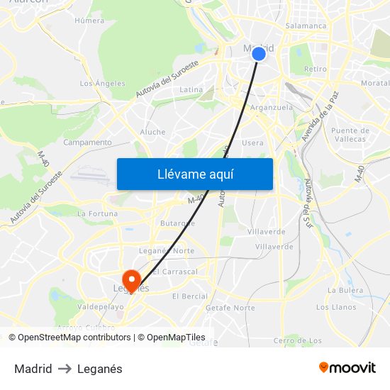 Madrid to Leganés map