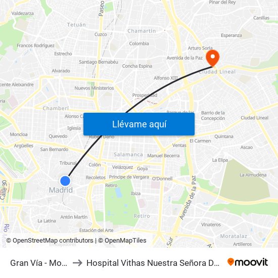 Gran Vía - Montera to Hospital Vithas Nuestra Señora De América map