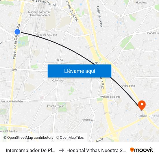 Intercambiador De Plaza De Castilla to Hospital Vithas Nuestra Señora De América map