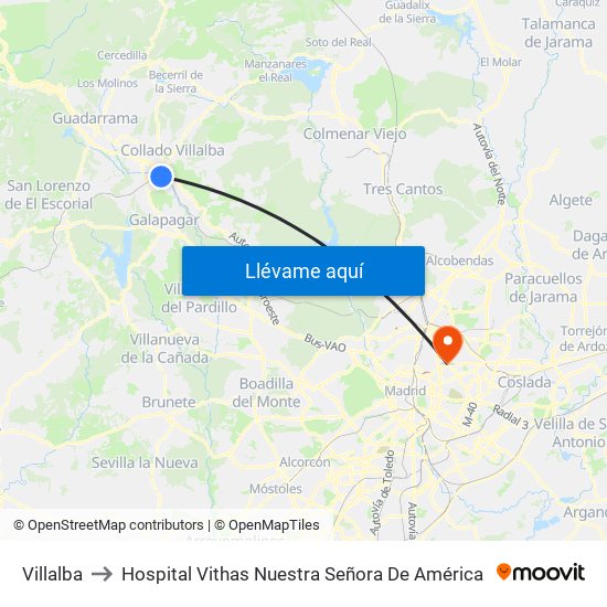 Villalba to Hospital Vithas Nuestra Señora De América map