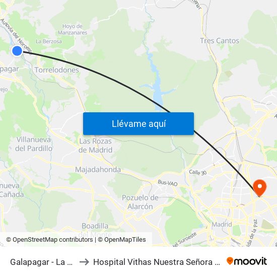 Galapagar - La Navata to Hospital Vithas Nuestra Señora De América map