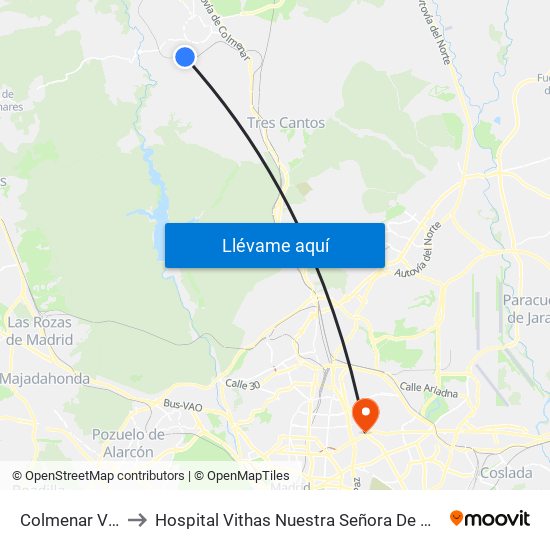 Colmenar Viejo to Hospital Vithas Nuestra Señora De América map