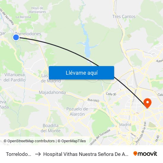 Torrelodones to Hospital Vithas Nuestra Señora De América map