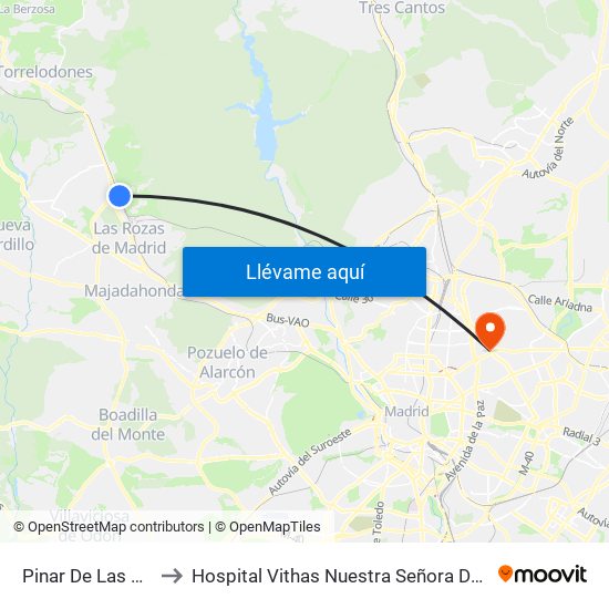 Pinar De Las Rozas to Hospital Vithas Nuestra Señora De América map