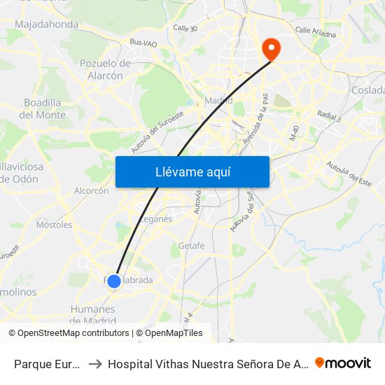 Parque Europa to Hospital Vithas Nuestra Señora De América map