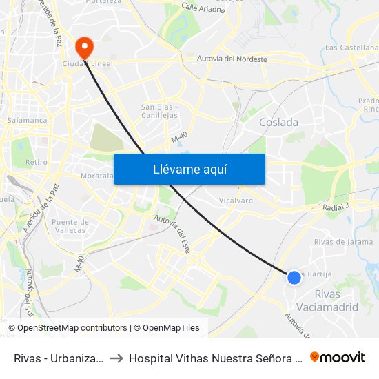 Rivas - Urbanizaciones to Hospital Vithas Nuestra Señora De América map