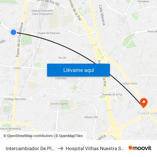 Intercambiador De Plaza De Castilla to Hospital Vithas Nuestra Señora De América map