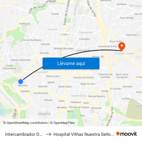 Intercambiador De Moncloa to Hospital Vithas Nuestra Señora De América map