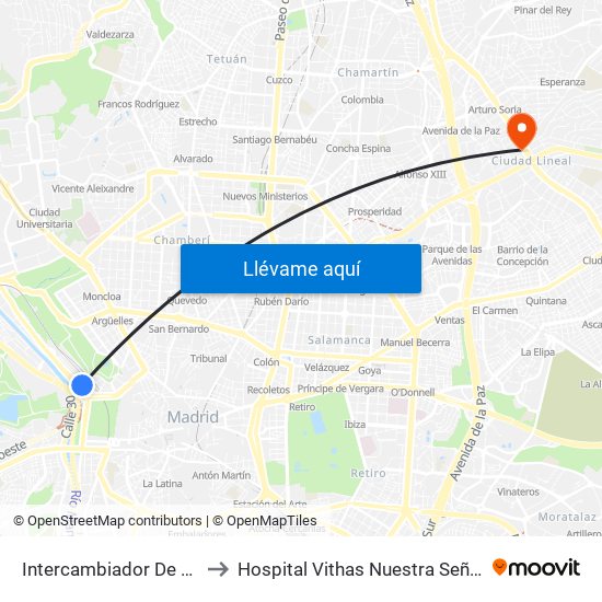 Intercambiador De Príncipe Pío to Hospital Vithas Nuestra Señora De América map