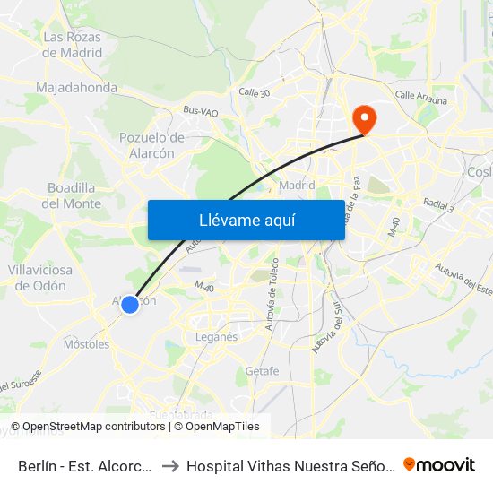 Berlín - Est. Alcorcón Central to Hospital Vithas Nuestra Señora De América map