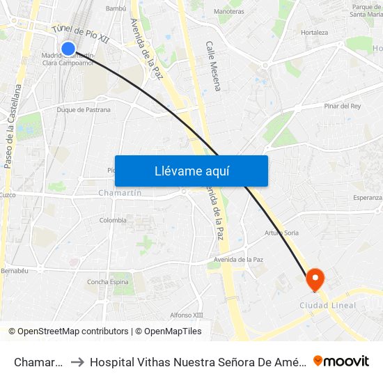 Chamartín to Hospital Vithas Nuestra Señora De América map