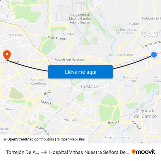 Torrejón De Ardoz to Hospital Vithas Nuestra Señora De América map