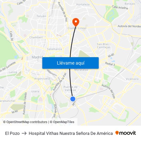 El Pozo to Hospital Vithas Nuestra Señora De América map