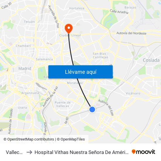 Vallecas to Hospital Vithas Nuestra Señora De América map