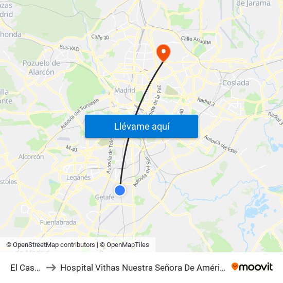 El Casar to Hospital Vithas Nuestra Señora De América map