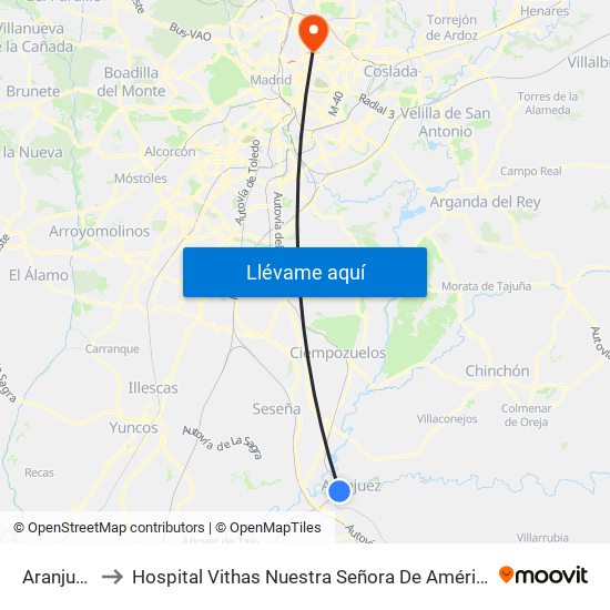 Aranjuez to Hospital Vithas Nuestra Señora De América map