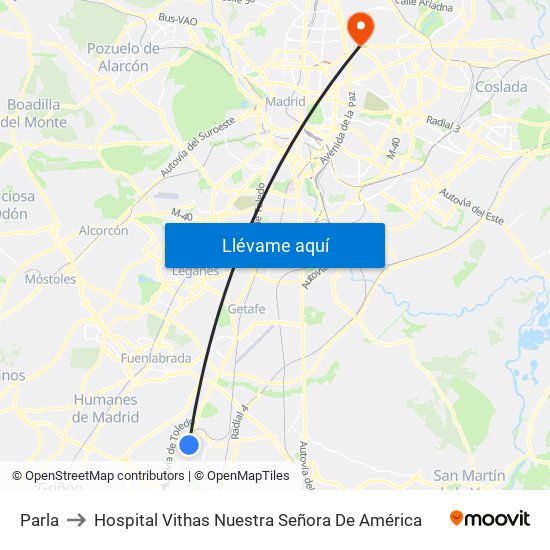 Parla to Hospital Vithas Nuestra Señora De América map