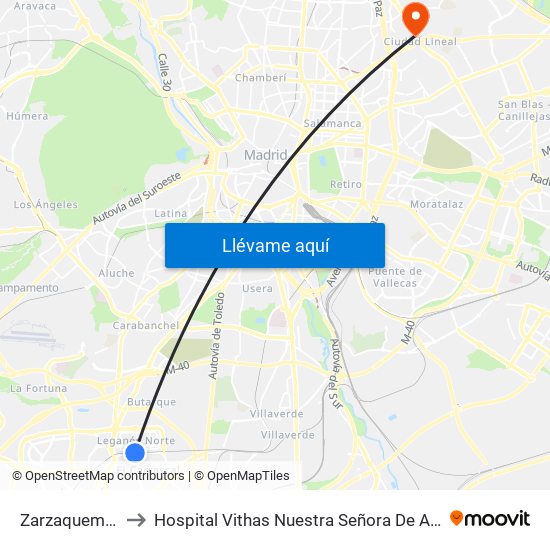 Zarzaquemada to Hospital Vithas Nuestra Señora De América map