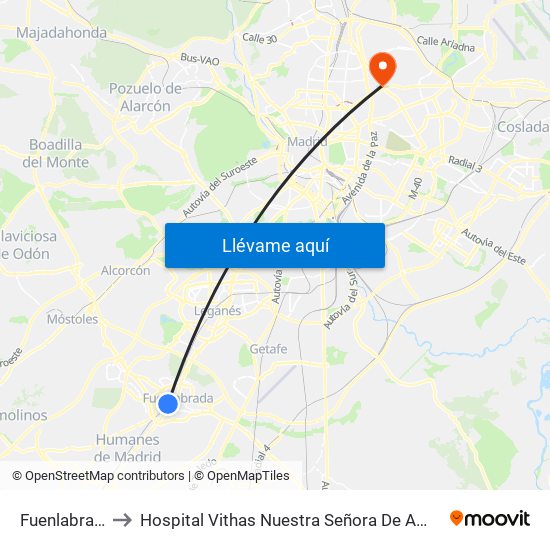 Fuenlabrada to Hospital Vithas Nuestra Señora De América map
