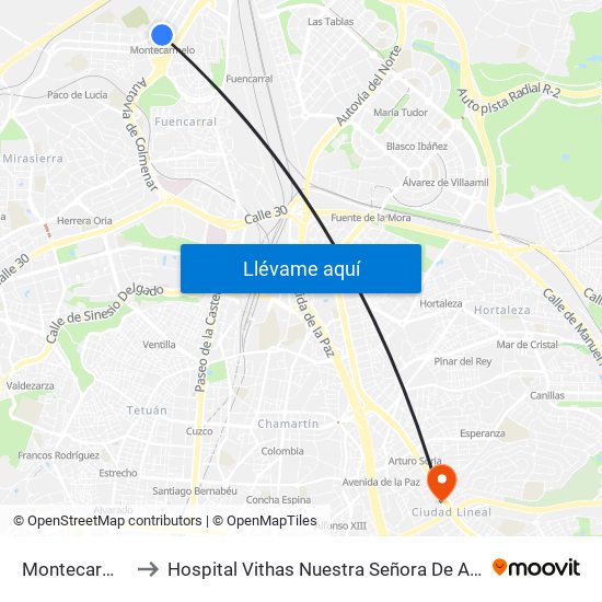 Montecarmelo to Hospital Vithas Nuestra Señora De América map