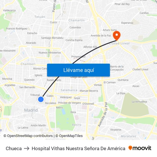 Chueca to Hospital Vithas Nuestra Señora De América map