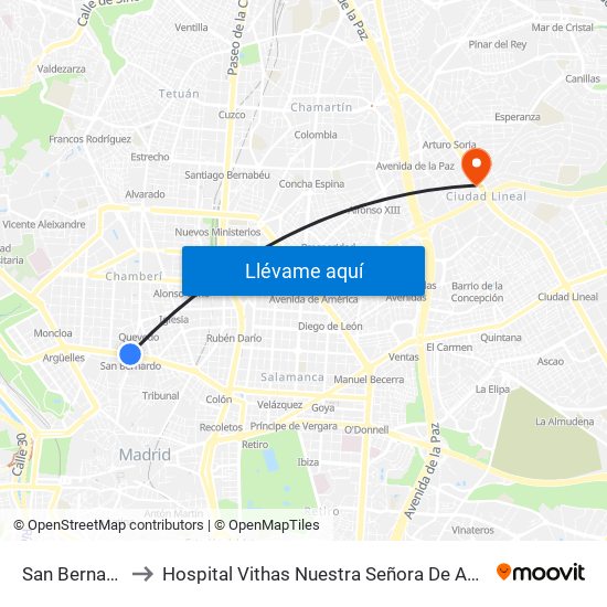 San Bernardo to Hospital Vithas Nuestra Señora De América map