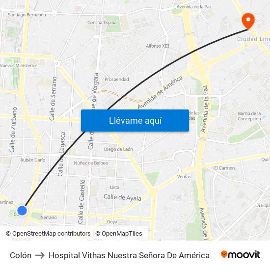 Colón to Hospital Vithas Nuestra Señora De América map