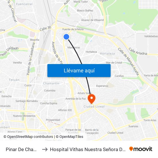 Pinar De Chamartín to Hospital Vithas Nuestra Señora De América map