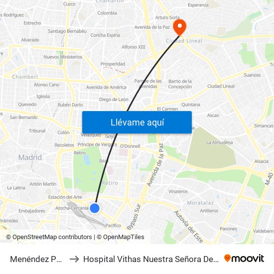 Menéndez Pelayo to Hospital Vithas Nuestra Señora De América map