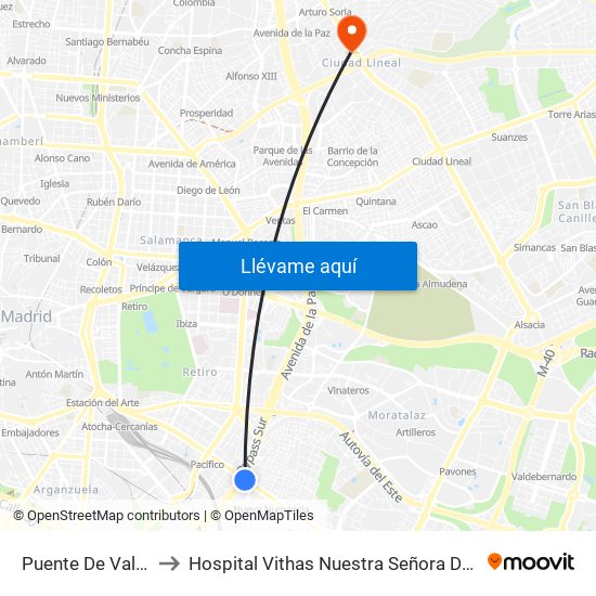 Puente De Vallecas to Hospital Vithas Nuestra Señora De América map