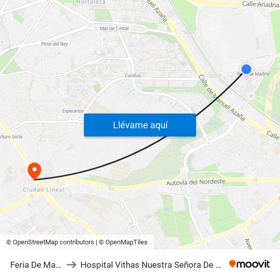 Feria De Madrid to Hospital Vithas Nuestra Señora De América map