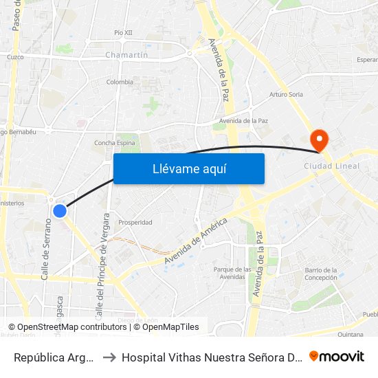 República Argentina to Hospital Vithas Nuestra Señora De América map