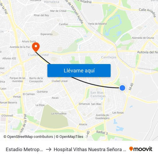 Estadio Metropolitano to Hospital Vithas Nuestra Señora De América map