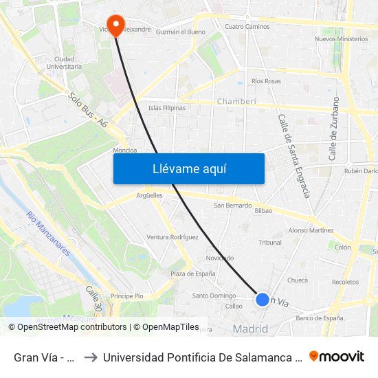 Gran Vía - Montera to Universidad Pontificia De Salamanca (Campus De Madrid) map