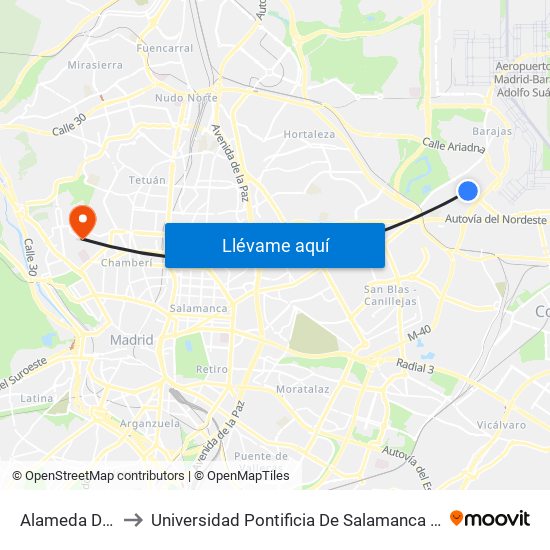 Alameda De Osuna to Universidad Pontificia De Salamanca (Campus De Madrid) map