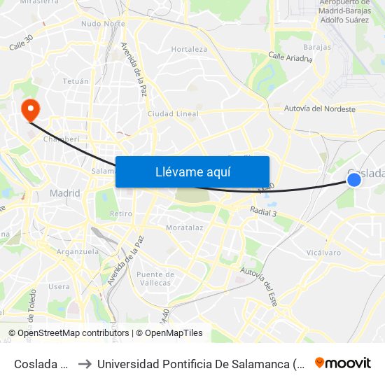 Coslada Central to Universidad Pontificia De Salamanca (Campus De Madrid) map