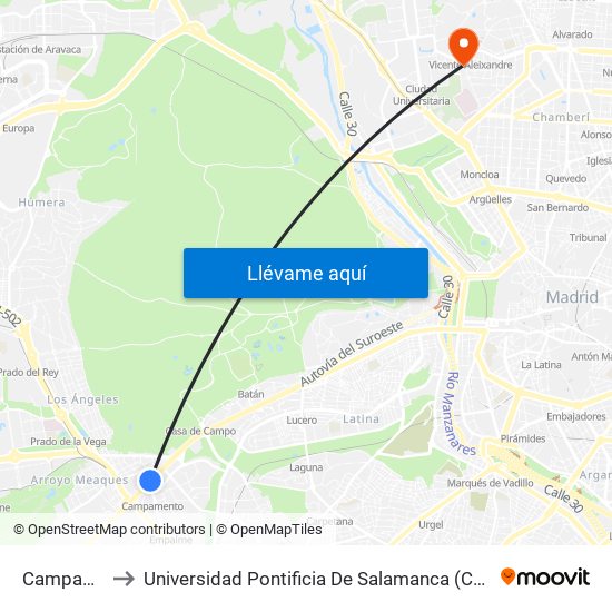 Campamento to Universidad Pontificia De Salamanca (Campus De Madrid) map