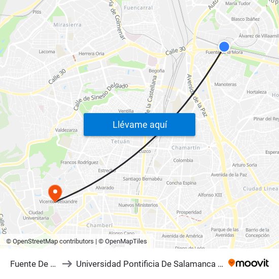 Fuente De La Mora to Universidad Pontificia De Salamanca (Campus De Madrid) map