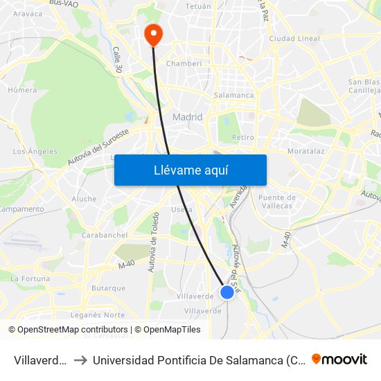 Villaverde Bajo to Universidad Pontificia De Salamanca (Campus De Madrid) map
