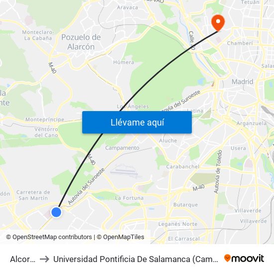 Alcorcón to Universidad Pontificia De Salamanca (Campus De Madrid) map