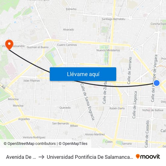 Avenida De América to Universidad Pontificia De Salamanca (Campus De Madrid) map