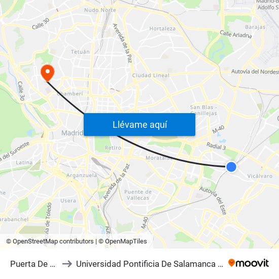 Puerta De Arganda to Universidad Pontificia De Salamanca (Campus De Madrid) map