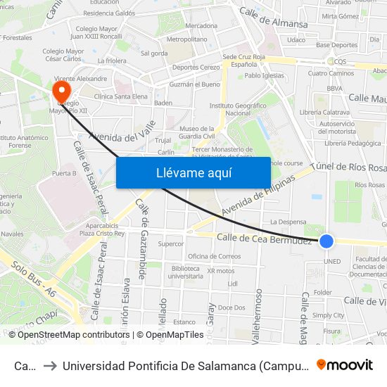 Canal to Universidad Pontificia De Salamanca (Campus De Madrid) map