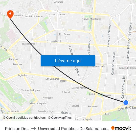 Príncipe De Vergara to Universidad Pontificia De Salamanca (Campus De Madrid) map
